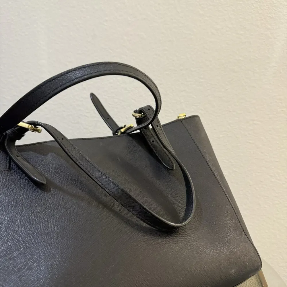 Tory Burch Small York Buckle Leather Tote Black Gold Hardware
